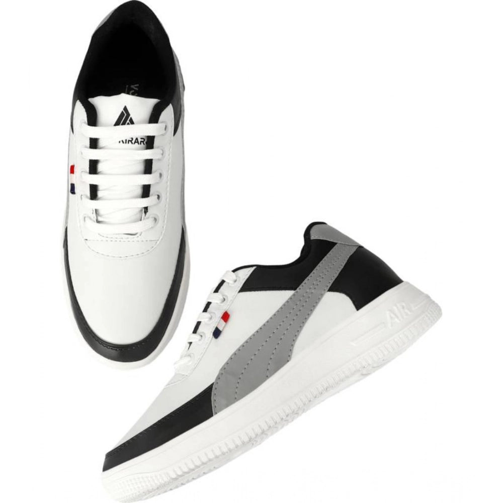 White and black sneakers with gray accents on a white background