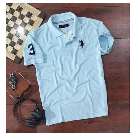 Men's Half sleeve Solid Cotton Polo Neck Sky Blue T-shirt