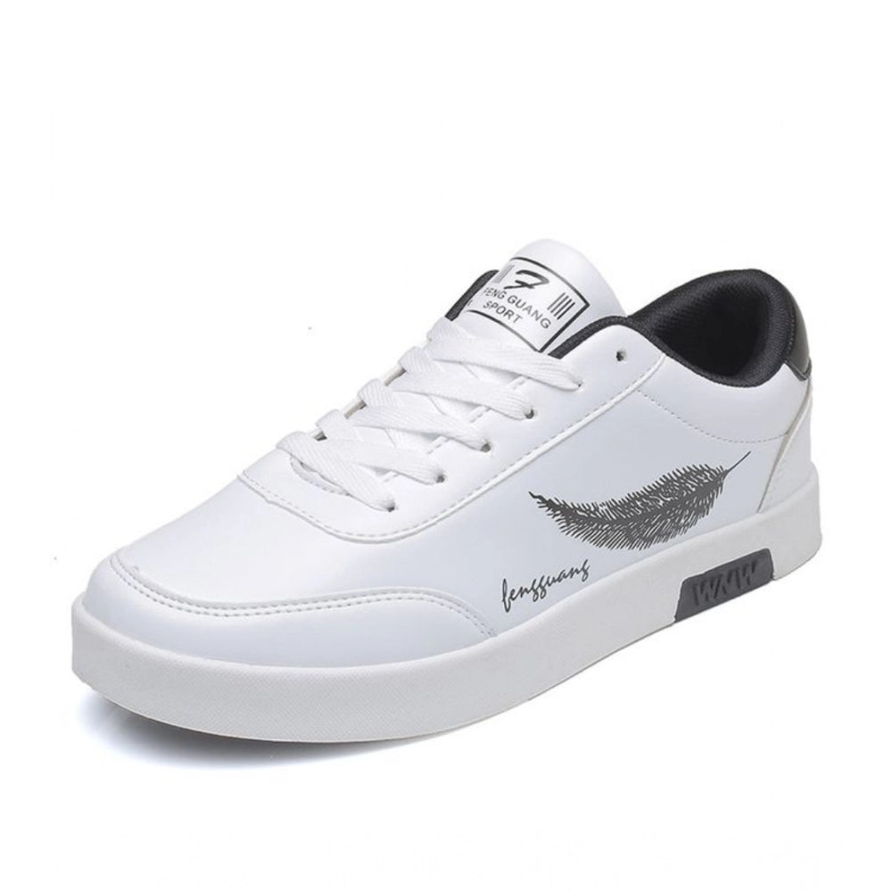 White sneaker with black feather design 